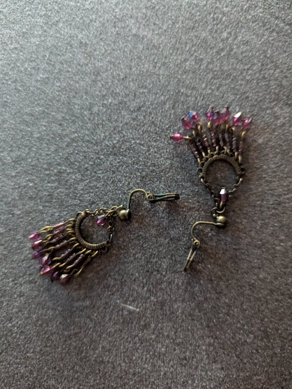 Vintage Purple Brassed Clasp Back Earrings Clip On earrings